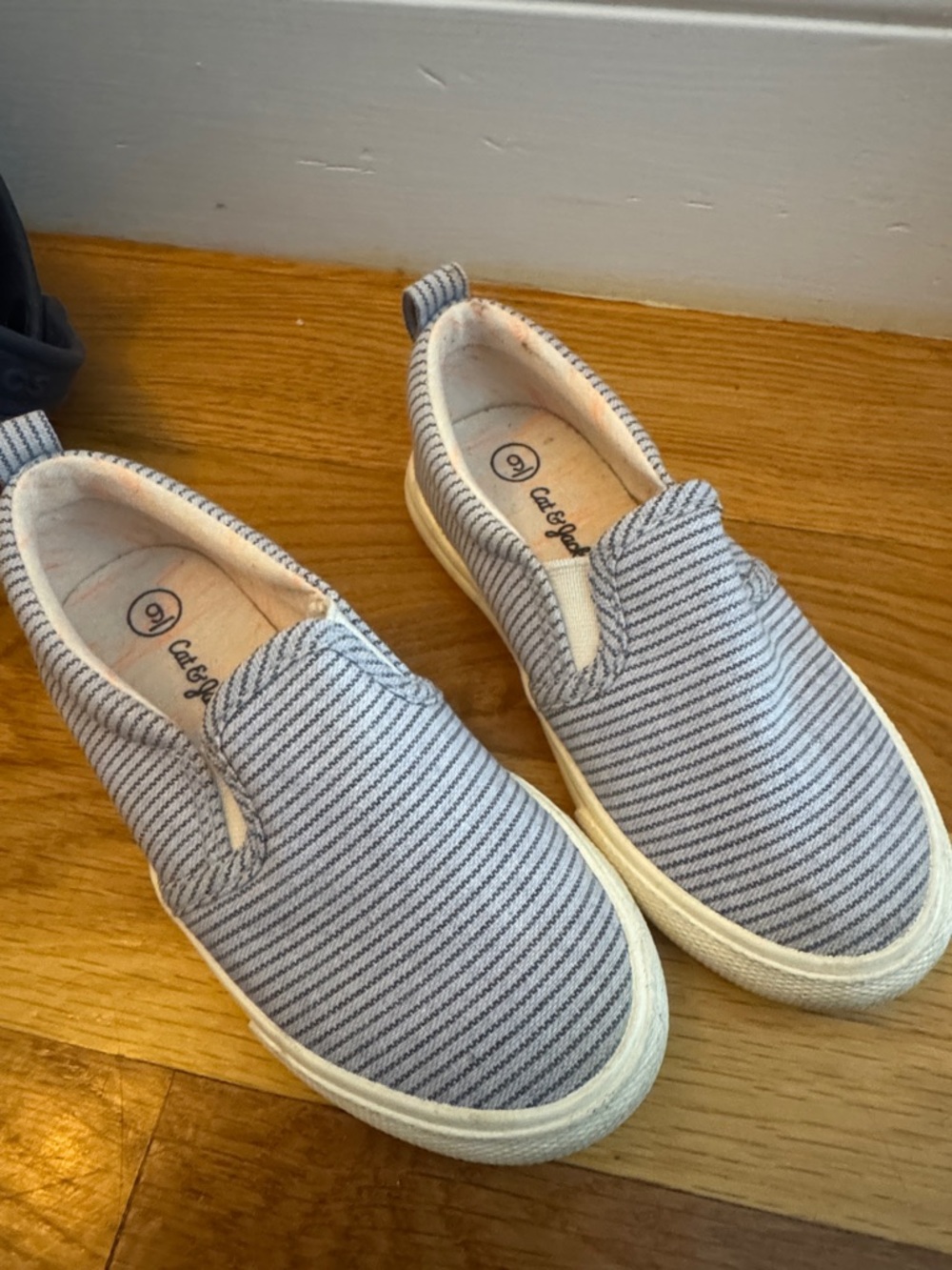 Cat & Jack Navy Pinstripe Slip-On Sneakers